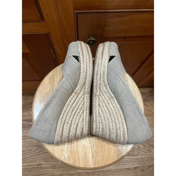 Tory Burch Metallic Silver Shimmer Canvas Espadrille Wedge Sz 9 - Picture 5 of 9